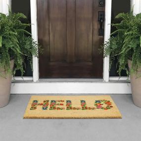 img 2 attached to mDesign Rectangular Coir and Rubber Entryway Welcome Doormat - Indoor/Outdoor Use with Decorative Script Hello Design - Natural Black/Floral Print