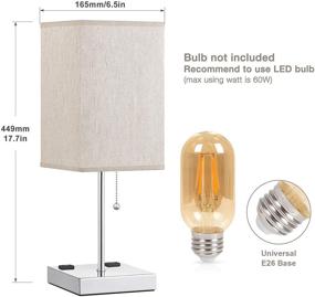 img 2 attached to 💡 Small Bedroom Lamp with Outlet - Beige Fabric Shade & Sliver Base