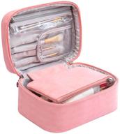 pink travel makeup bag organizer with brush holder: portable and stylish cosmetic bag for women/girls logo