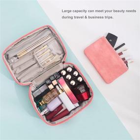 img 3 attached to Pink Travel Makeup Bag Organizer with Brush Holder: Portable and Stylish Cosmetic Bag for Women/Girls