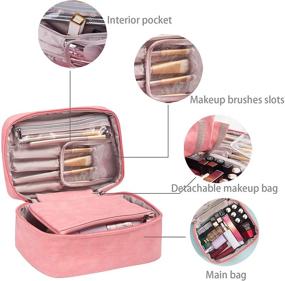 img 2 attached to Pink Travel Makeup Bag Organizer with Brush Holder: Portable and Stylish Cosmetic Bag for Women/Girls