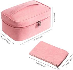 img 1 attached to Pink Travel Makeup Bag Organizer with Brush Holder: Portable and Stylish Cosmetic Bag for Women/Girls