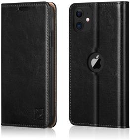 img 4 attached to 📱 Belemay iPhone 11 Wallet Case - Genuine Cowhide Leather, Slim Fit Folio Book Flip Cover with Card Holder Slots, Kickstand Function - Black