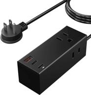 compact 65w usb-c power strip charger by ceptics with quick charge 3.0 pd, 2 usa socket - usb + dual usb-c - 3 ports - gan tech powerful - fast qc & pd - swadapt attachments - travel-friendly logo