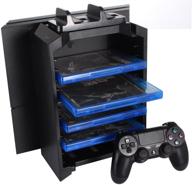 🎮 konky ps4 game storage tower: multifunctional console stand, charger, and storage solution with blue-ray film storage and dual usb fast charging dock логотип