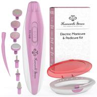 electric nail file manicure & pedicure kit: portable 2-speed battery operated nail file set with nail drill grinder, buffer, shaper, polisher, and cuticle pusher for natural finger nails & toe nails care logo