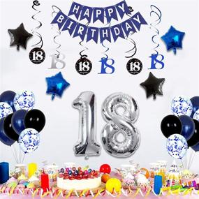 img 3 attached to 🎉 Dark Blue 18th Birthday Decorations for Boys and Girls - HAPPY BIRTHDAY Banner, Silver Number 18 Balloons, Deep Blue Theme Party Supplies Kit for Him or Her - 18 Years Old Birthday Party