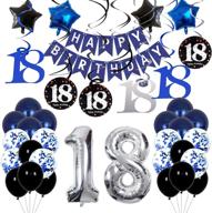 🎉 dark blue 18th birthday decorations for boys and girls - happy birthday banner, silver number 18 balloons, deep blue theme party supplies kit for him or her - 18 years old birthday party logo