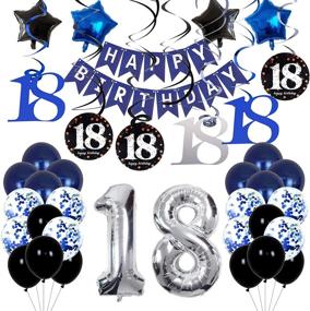 img 4 attached to 🎉 Dark Blue 18th Birthday Decorations for Boys and Girls - HAPPY BIRTHDAY Banner, Silver Number 18 Balloons, Deep Blue Theme Party Supplies Kit for Him or Her - 18 Years Old Birthday Party