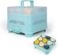 🧁 convenient and durable cupcake carrier: reusable container with lid and handle for 18 cupcakes - blue логотип