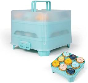 img 4 attached to 🧁 Convenient and Durable Cupcake Carrier: Reusable Container with Lid and Handle for 18 Cupcakes - Blue