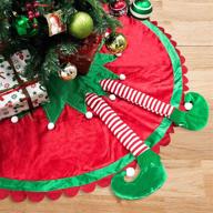 tangjing 48&#34; big elf christmas tree skirt: candy striped legs, ripple trim, and festive elf themed decoration for xmas tree ornaments, santa helper under tree ideas, and party accessories logo