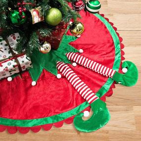 img 4 attached to TangJing 48&#34; Big Elf Christmas Tree Skirt: Candy Striped Legs, Ripple Trim, and Festive Elf Themed Decoration for Xmas Tree Ornaments, Santa Helper Under Tree Ideas, and Party Accessories