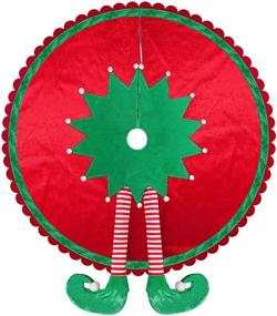 img 3 attached to TangJing 48&#34; Big Elf Christmas Tree Skirt: Candy Striped Legs, Ripple Trim, and Festive Elf Themed Decoration for Xmas Tree Ornaments, Santa Helper Under Tree Ideas, and Party Accessories