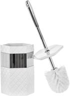 quilted mirror collection toilet brush set - creative scents, strong grip toilet bowl cleaner brush and holder, gorgeous design compact bowl scrubber (white & mirror) logo