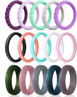 🌈 affordable and colorful stackable braided rings: 15-pack of thin rubber wedding bands, fashionable, comfortable fit, skin-safe for women logo