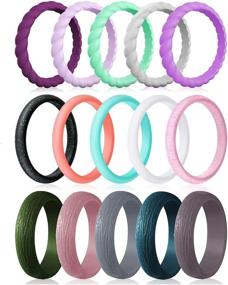 img 4 attached to 🌈 Affordable and Colorful Stackable Braided Rings: 15-Pack of Thin Rubber Wedding Bands, Fashionable, Comfortable Fit, Skin-Safe for Women