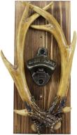 🦌 vintage style rustic western faux entwined hunter's stag deer antlers trophy mounted on wood plank - 10.75" high buck deers cabin lodge country wall plaque with soda beer bottle cap cast metal opener логотип