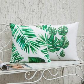 img 3 attached to 🌿 Anickal Tropical Leaves Decor Set of 4 Soft Velvet Pillow Covers 18 x 18 with Palm Monstera Leaves Print for Summer Green Decor