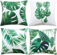 🌿 anickal tropical leaves decor set of 4 soft velvet pillow covers 18 x 18 with palm monstera leaves print for summer green decor logo