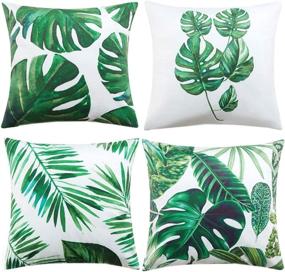 img 4 attached to 🌿 Anickal Tropical Leaves Decor Set of 4 Soft Velvet Pillow Covers 18 x 18 with Palm Monstera Leaves Print for Summer Green Decor