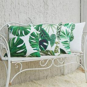 img 1 attached to 🌿 Anickal Tropical Leaves Decor Set of 4 Soft Velvet Pillow Covers 18 x 18 with Palm Monstera Leaves Print for Summer Green Decor