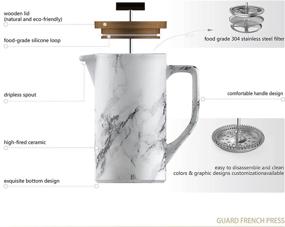 img 1 attached to Кофеварка френч-пресс DHPO серии Artisan с керамическим корпусом и натуральной крышкой из бамбука, двойные стенки из нержавеющей стали на 20 унций объема, три фильтра - идеально подходит для использования дома и в офисе (черный)