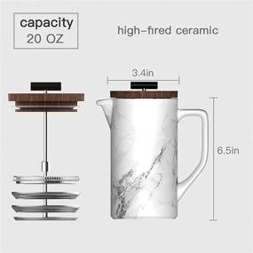 img 2 attached to Кофеварка френч-пресс DHPO серии Artisan с керамическим корпусом и натуральной крышкой из бамбука, двойные стенки из нержавеющей стали на 20 унций объема, три фильтра - идеально подходит для использования дома и в офисе (черный)