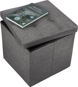 img 4 attached to 📦 XUELAN Grey Folding Storage Ottoman Cube with 15-inch Linen Foldable Storage Boxes - Versatile Rectangle Coffee Table Bench, Footrest Stool and Storage Chest for Living Room, Bedroom, Dorm