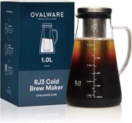 герметичный холодный кофе cold brew и чайный заварочник - 1,0 л / 34 унции стеклянная кувшин для заваривания с носиком и съемным фильтром из нержавеющей стали от ovalware rj3. логотип