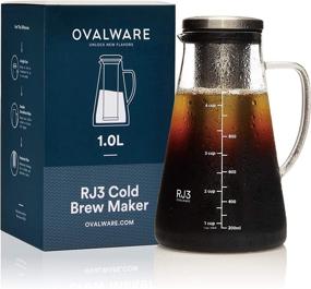 img 4 attached to ☕️ Airtight Cold Brew Iced Coffee Maker and Tea Infuser - 1.0L / 34oz Brewing Glass Carafe with Spout and Removable Stainless Steel Filter by Ovalware RJ3