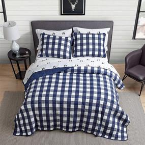 img 3 attached to 🛏️ Eddie Bauer Home Lakehouse Collection Queen Quilt Set - 100% Cotton, Reversible, Medium Weight Bedding in Blue with Matching Shams
