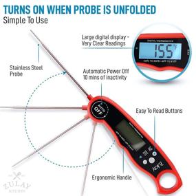 img 1 attached to 🔥 Zulay Waterproof Digital Meat Thermometer - Instant Read Food Thermometer with Backlight, Calibration & Internal Magnetic Mount - Ideal for Cooking, BBQ & Grill in Kitchen (Red)