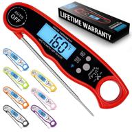 🔥 zulay waterproof digital meat thermometer - instant read food thermometer with backlight, calibration & internal magnetic mount - ideal for cooking, bbq & grill in kitchen (red) logo