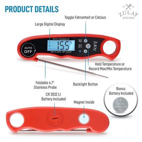 img 2 attached to 🔥 Zulay Waterproof Digital Meat Thermometer - Instant Read Food Thermometer with Backlight, Calibration & Internal Magnetic Mount - Ideal for Cooking, BBQ & Grill in Kitchen (Red)