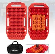 bunker indust off-road traction boards: 2 pcs multifunctional recovery tracks for 4x4 mud, sand, snow - red emergency tire traction ladder tool with carry bag logo