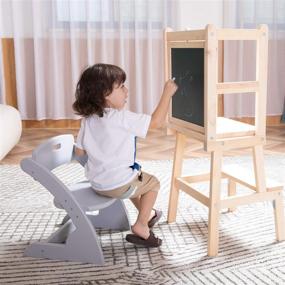 img 2 attached to 🪑 HOUCHICS Wooden Toddler Chair - Adjustable Wood Chair for Kids and Playroom Stool, Ideal for Bedroom - Children's Stool with Back, Safety Non-Slip Pad