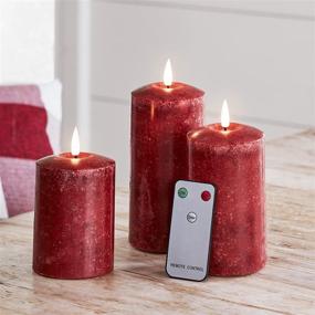 img 2 attached to 🕯️ TruGlow Red Mottled Wax Flameless LED Pillar Candles: Set of 3 with Remote Control by Lights4fun, Inc.