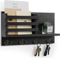 🔑 lwenki key & mail holder for wall - rustic natural paulownia wood, 4 double-hook hangers - wall mounted organizer for decor, bags, accessories - hardware & manual included (black): stylish and practical wall organizer логотип