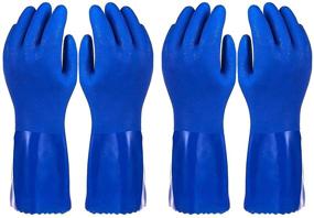 img 4 attached to X-Large Blue Rubber Gloves with Cotton Lining for Kitchen Dishwashing and Household Cleaning