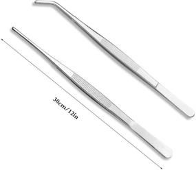 img 3 attached to 🔧 JKJF 12 Inch Stainless Steel Tweezers Set - Long Straight and Curved Tweezers with Precision Serrated Tips for Cooking and Repairing (2PCS)