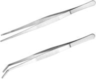 🔧 jkjf 12 inch stainless steel tweezers set - long straight and curved tweezers with precision serrated tips for cooking and repairing (2pcs) logo