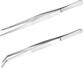 img 4 attached to 🔧 JKJF 12 Inch Stainless Steel Tweezers Set - Long Straight and Curved Tweezers with Precision Serrated Tips for Cooking and Repairing (2PCS)