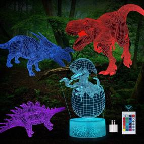 img 4 attached to 🦖 Optimized Search: 3D Dinosaur Night Light Lamp with Remote Control – Best Birthday and Christmas Toy Gifts for Boys and Girls, 4-Patterns and 16-Colors Illusion Nightlight