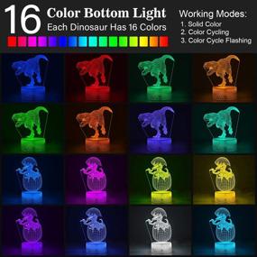 img 3 attached to 🦖 Optimized Search: 3D Dinosaur Night Light Lamp with Remote Control – Best Birthday and Christmas Toy Gifts for Boys and Girls, 4-Patterns and 16-Colors Illusion Nightlight