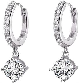 img 4 attached to 💎 Dazzling CZ Crystal Dangle Drop Small Hoop Cartilage Earrings: 925 Silver Plated for Women & Girls