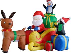 img 3 attached to 🎅 Eye-Catching 6-Foot Long Christmas Inflatable: Santa on Sleigh with Reindeer, Penguins & Yard Decoration Lights