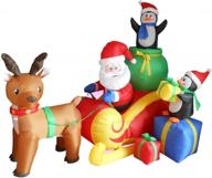 🎅 eye-catching 6-foot long christmas inflatable: santa on sleigh with reindeer, penguins & yard decoration lights logo