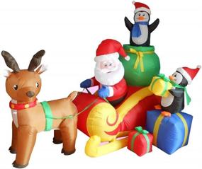 img 4 attached to 🎅 Eye-Catching 6-Foot Long Christmas Inflatable: Santa on Sleigh with Reindeer, Penguins & Yard Decoration Lights