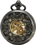 sewor механические чёрные наручные часы с кожаным ремешком и скелетным механизмом 1 дюйм. логотип